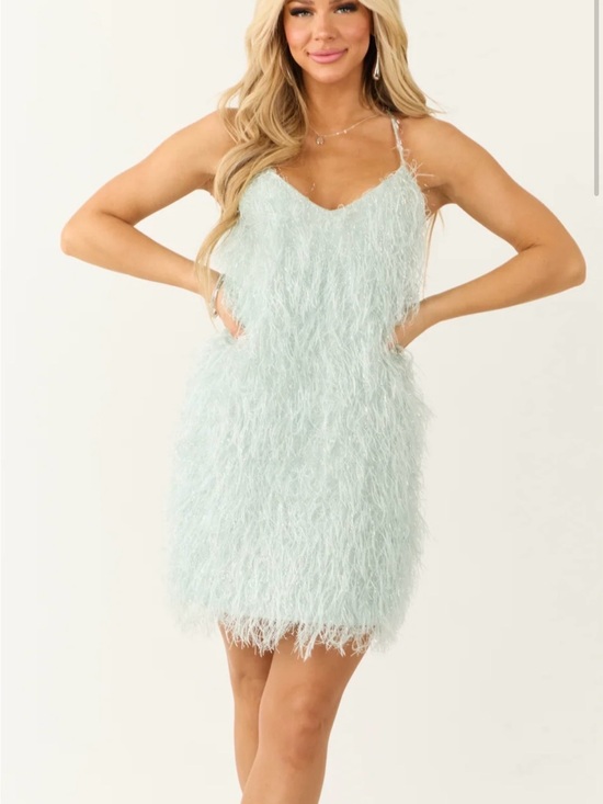 Dresses & Skirts - Feather-Trim Spaghetti Strap Dress in Light Mint